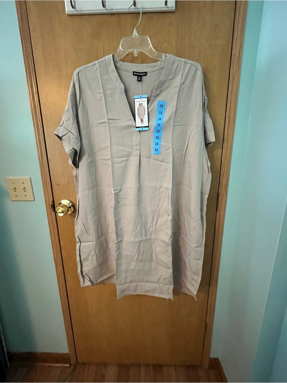 Hilary Radley Women’s Short-Sleeve Tunic Dress Tan Color Size 3X NWT Pockets